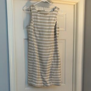 Banana Republic Tan and White Striped  Dress